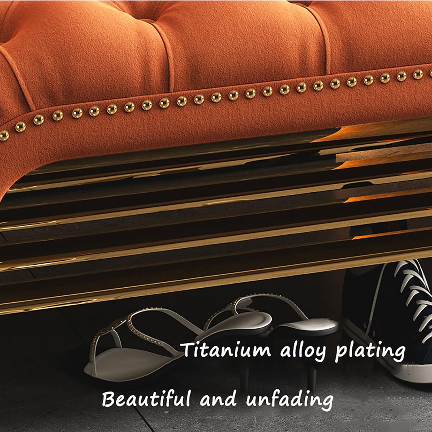 Luxurious Button Tufted Entryway,Modern Comfy End of Bed Seat,Velvet Upholstered Shoe Shoe Rack Shoe Storage Organizer-A 90x40x45cm(35x16x18in)