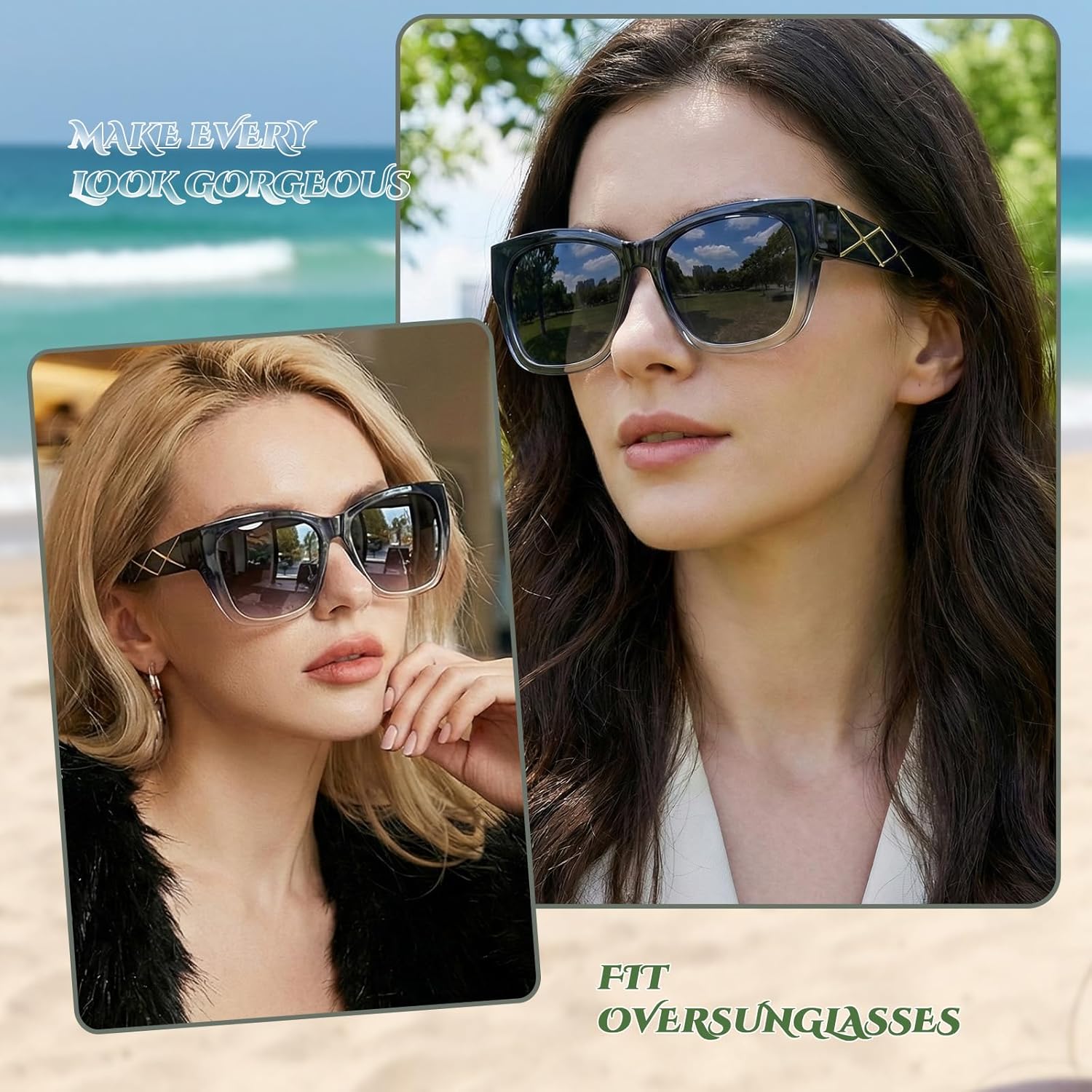 LVIOE Polarized Fit Over Sunglasses for Women Men Oversized Square Over Glasses Sunglasses with UV Protection