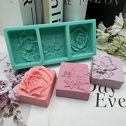 Vista 54 de Molde de silicona para jabón de múltiples cavidades, un molde de silicona para hacer 3 diferentes flores de jabón de rosas, moldes de resina de yeso