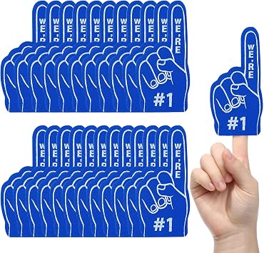 JJUNW 24 Pcs Mini Foam Fingers, Foam Finger #1 Finger Football, Football Party Favors Birthday Party Supplies for Cheerleader Sport Events Baseball Basketball Soccer Team GiftsBlue