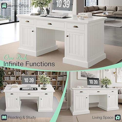 Miniatura 6 de Jocisland - Escritorio ejecutivo de 68" para oficina en casa y estudio, mesa de ordenador con panel acanalado con 3 cajones y 2 armarios, escritorio