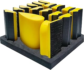 Hand Sanding Block Set of 16,Interchangeable Assorted Contoured Profile Sanding Pad Kit,Hook and Loop Abrasive Sanding Chassis for Sand Wood Furniture, Auto Paint and Crafts,Yellow