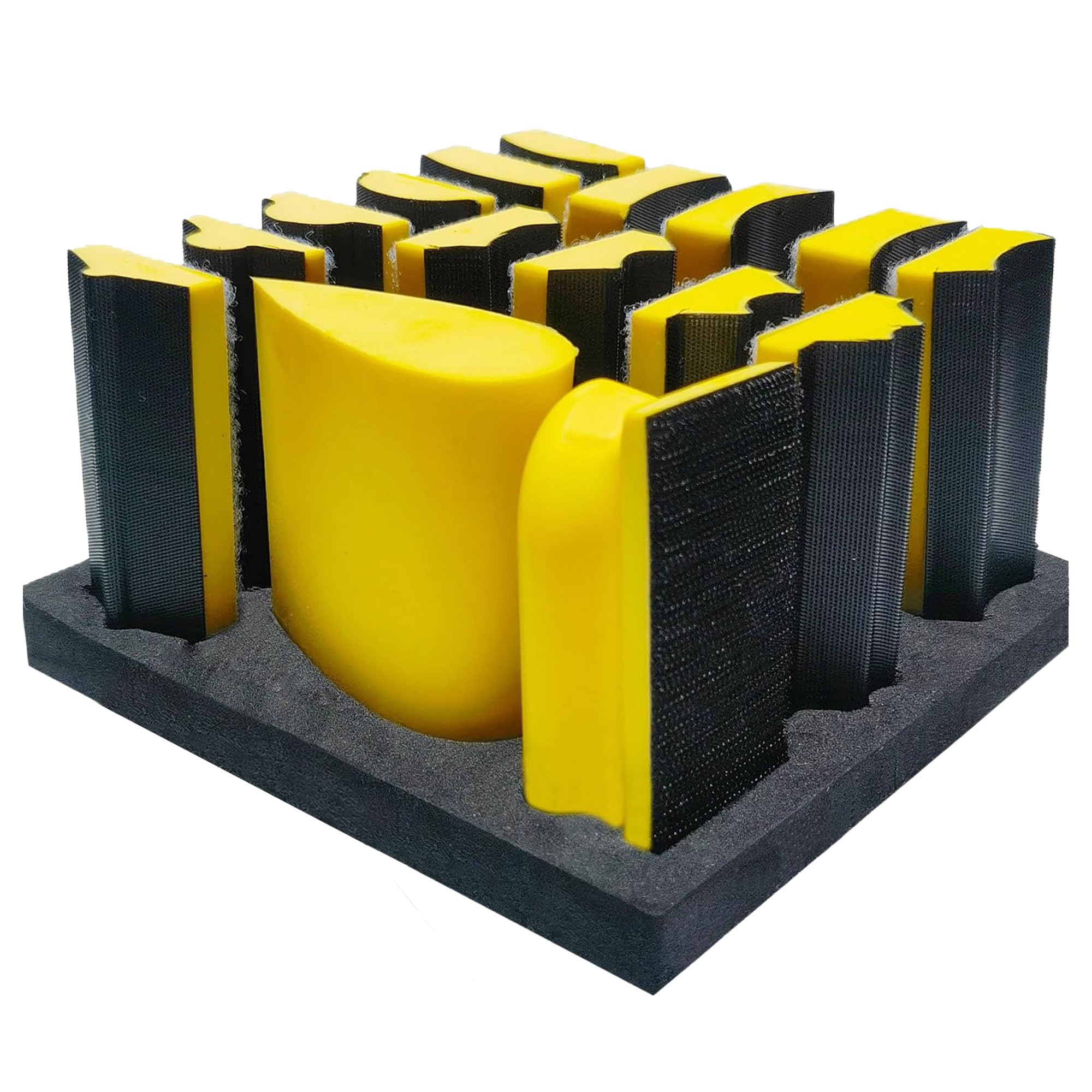 Hand Sanding Block Set of 16,Interchangeable Assorted Contoured Profile Sanding Pad Kit,Hook and Loop Abrasive Sanding Chassis for Sand Wood Furniture, Auto Paint and Crafts,Yellow
