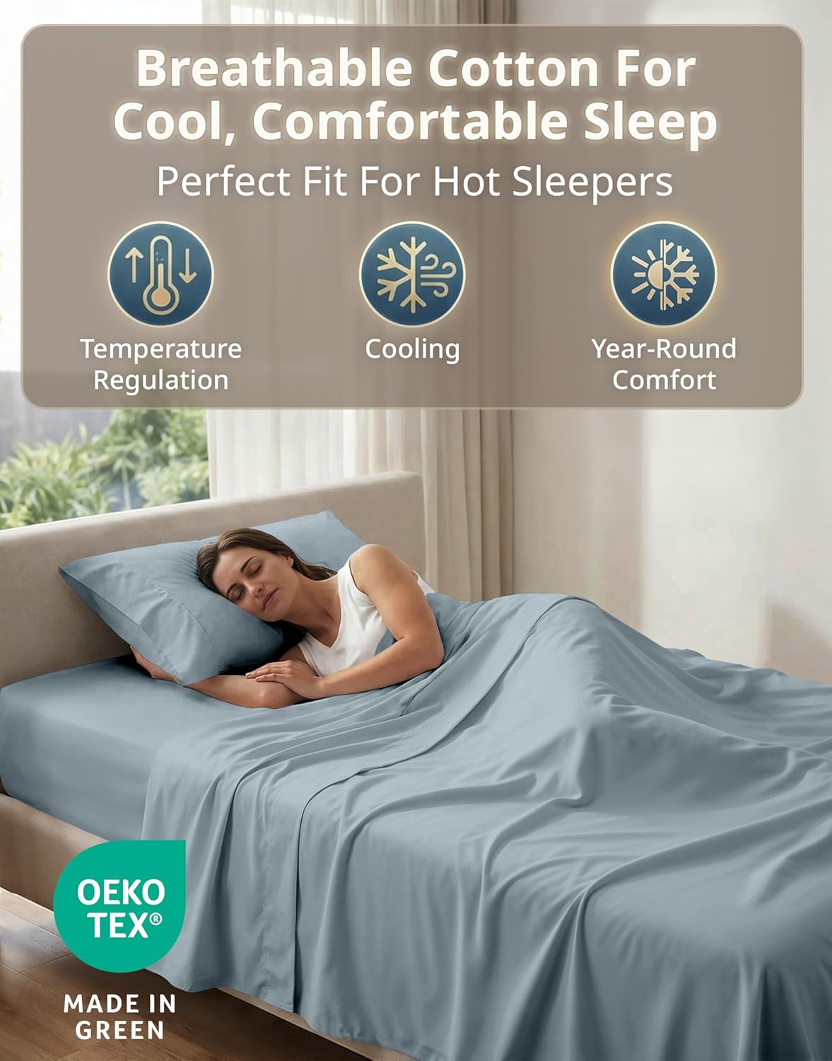 LANE LINEN 100% Cotton Sheets Twin Size - 600 Thread Count Premium Sateen Weave for Gentle Feel On Skin - Extra Soft Hotel Quality Sheets for Dorm Rooms - Oeko Tex Certified - French Blue