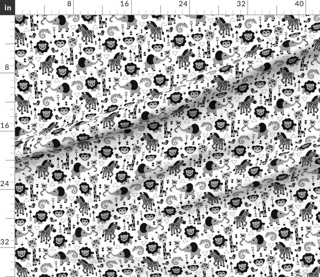 Spoonflower Fabric - Geometric Jungle Zoo Safari Animals Kids Boys Black White Gray Monkey Printed on Petal Signature Cotton Fabric by The Yard - Sewing Quilting Apparel Crafts Decor