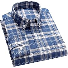 Cromoncent Mens Cotton Oxford Shirt Long Sleeve Button Down Dress Shirts with Pocket,Blue Grey,Large