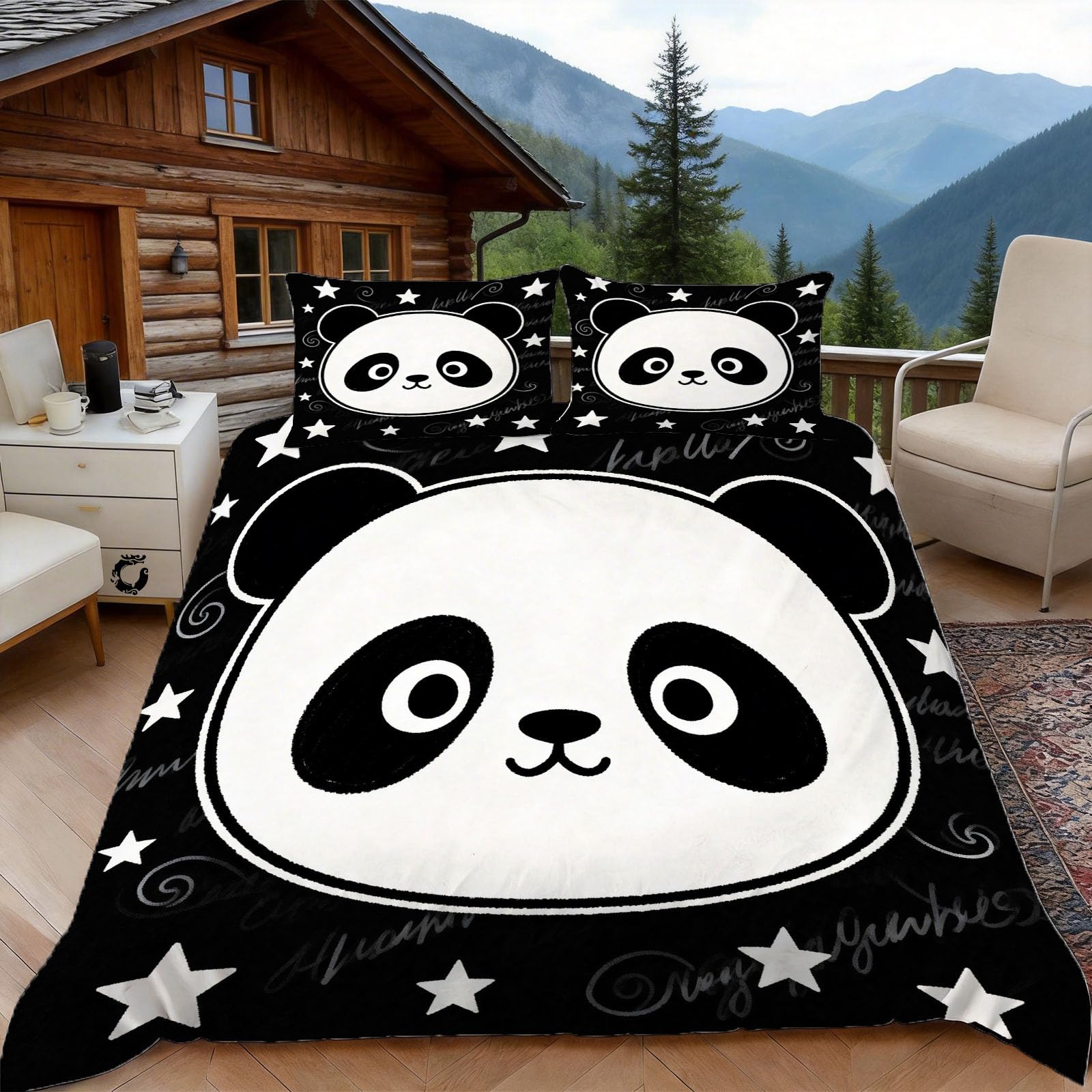 Housse de couette 220x240 panda zippée en microfibre douce et facile à repasser