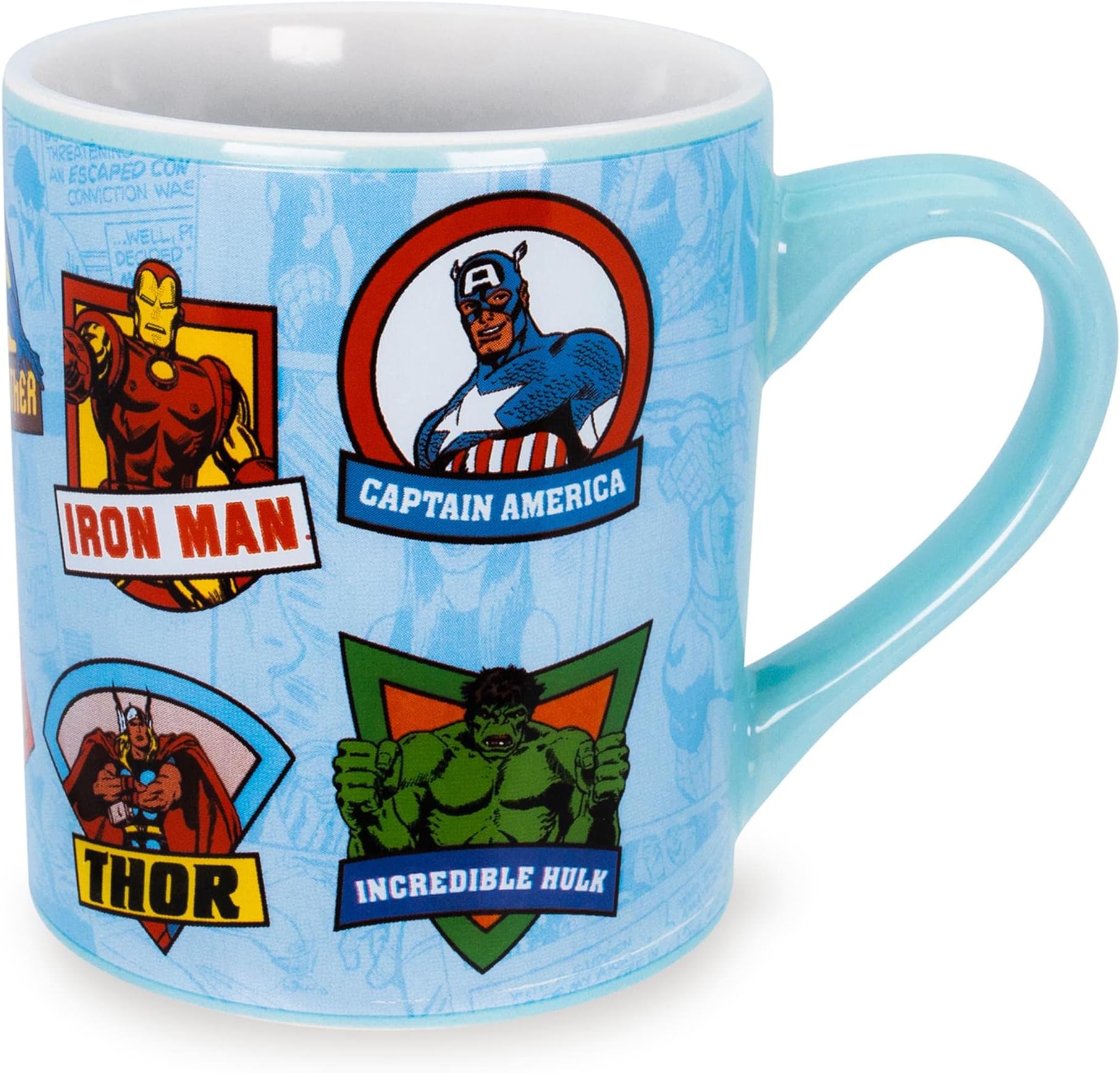 Avenger Marvel Comics Character Badges Ceramic Mug | Large Coffee Cup For Espresso, Caffeine, Cocoa, Beverages | Home & Kitchen Essentials, Superhero Gifts and Collectibles | Holds 14 Ounces