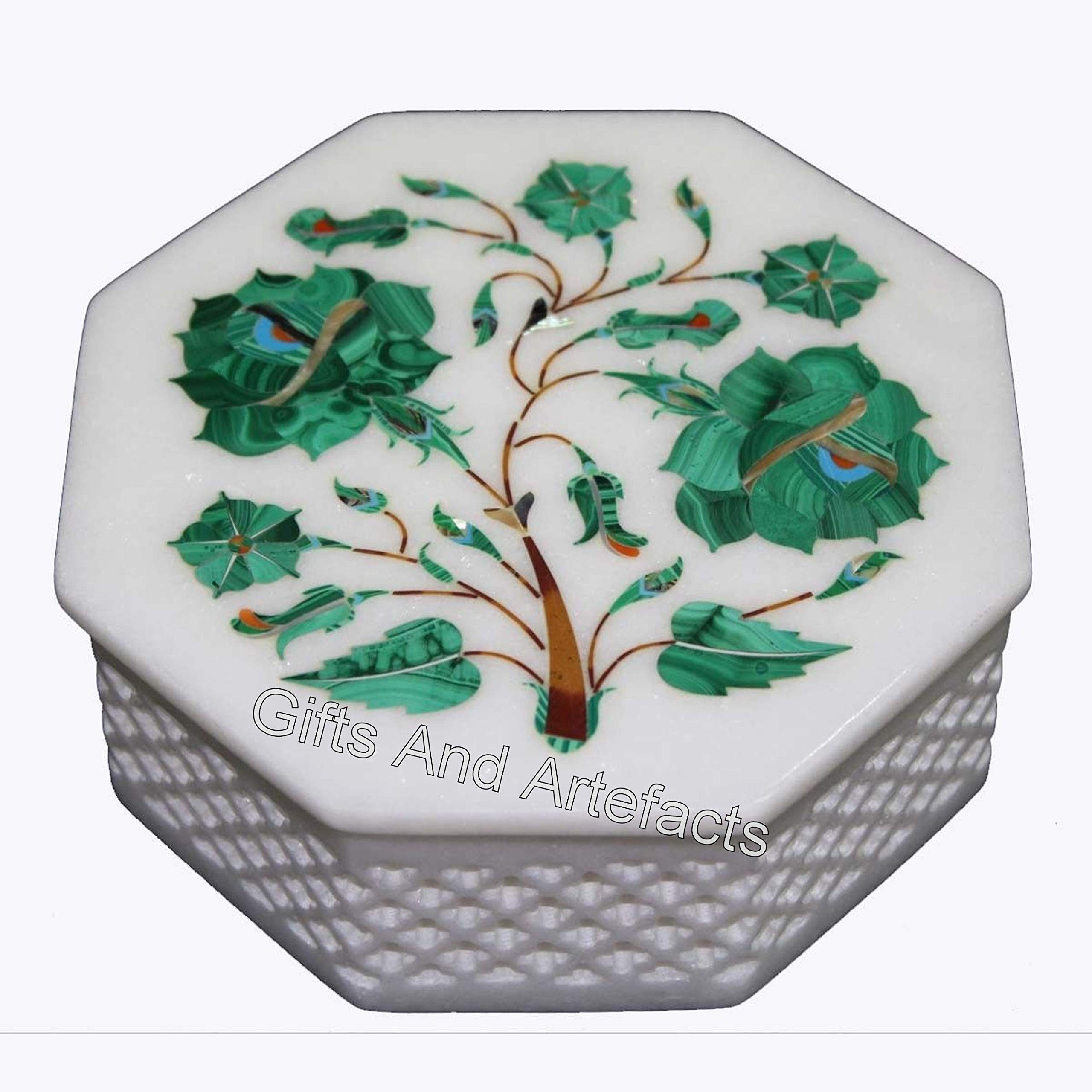 Boîte à bijoux malachite en marbre blanc, le cadeau d'anniversaire idéal pour elle