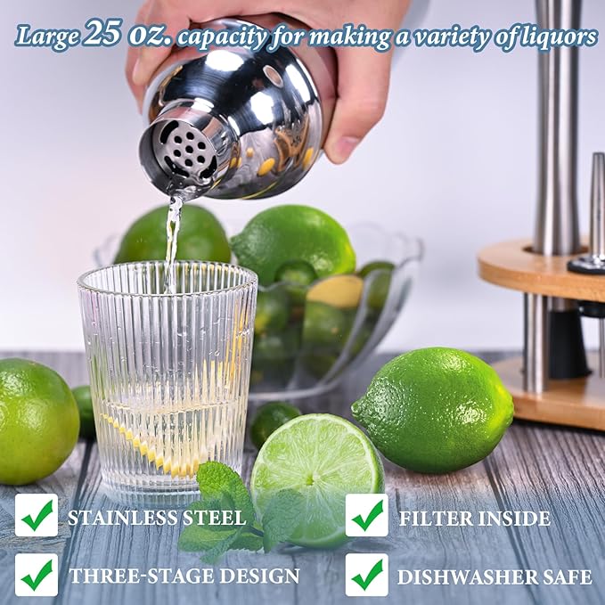 Set de Coctelera, 19 Piezas, Kit de Bartender Plateado miniatura 4