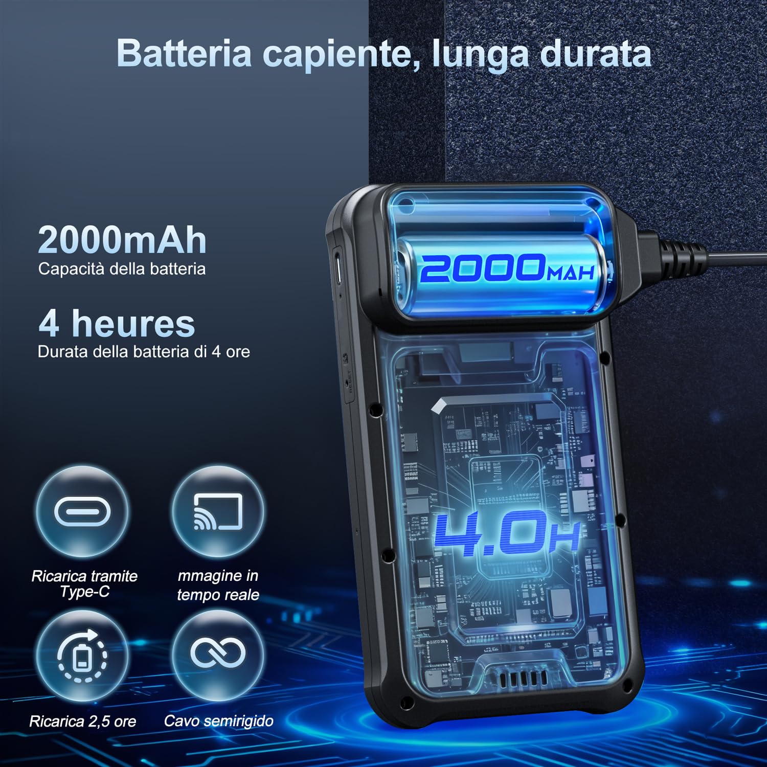 SKYBASIC Endoscopio Industriale, Telecamera di Ispezione HD 1080P con Schermo IPS da 4,3 Pollici, Telecamera Serpente IP67 Impermeabile con 8 LED, per Auto, Pareti e Scarichi ，Cavo Semirigido 5M