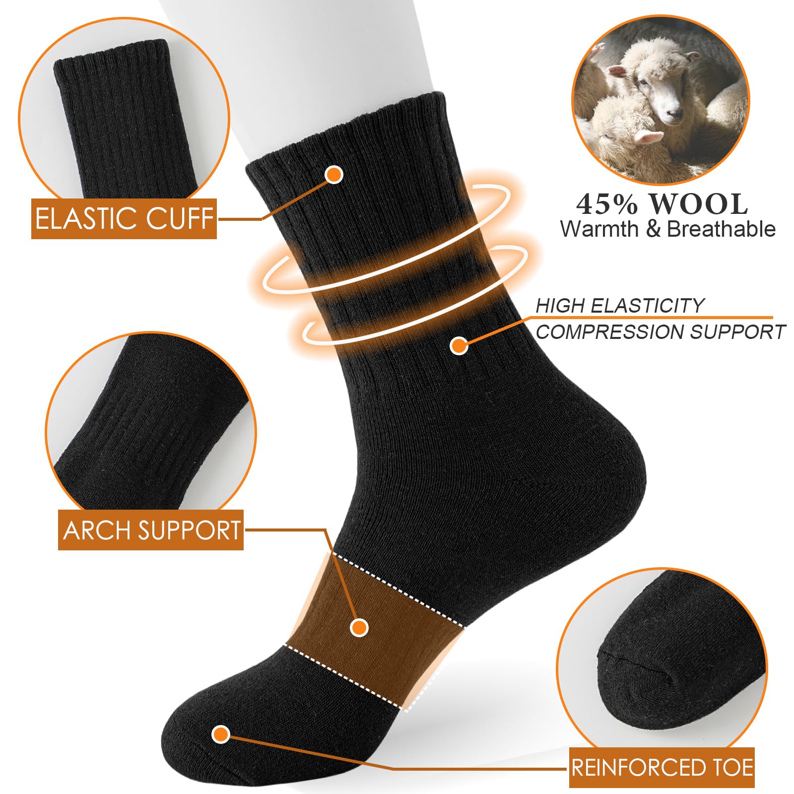 VoJoPi Wool Socks for Women Thermal and Warm Hiking Winter Thick Cozy Cushion Boot Work Socks 5 Pairs, Size 5-10