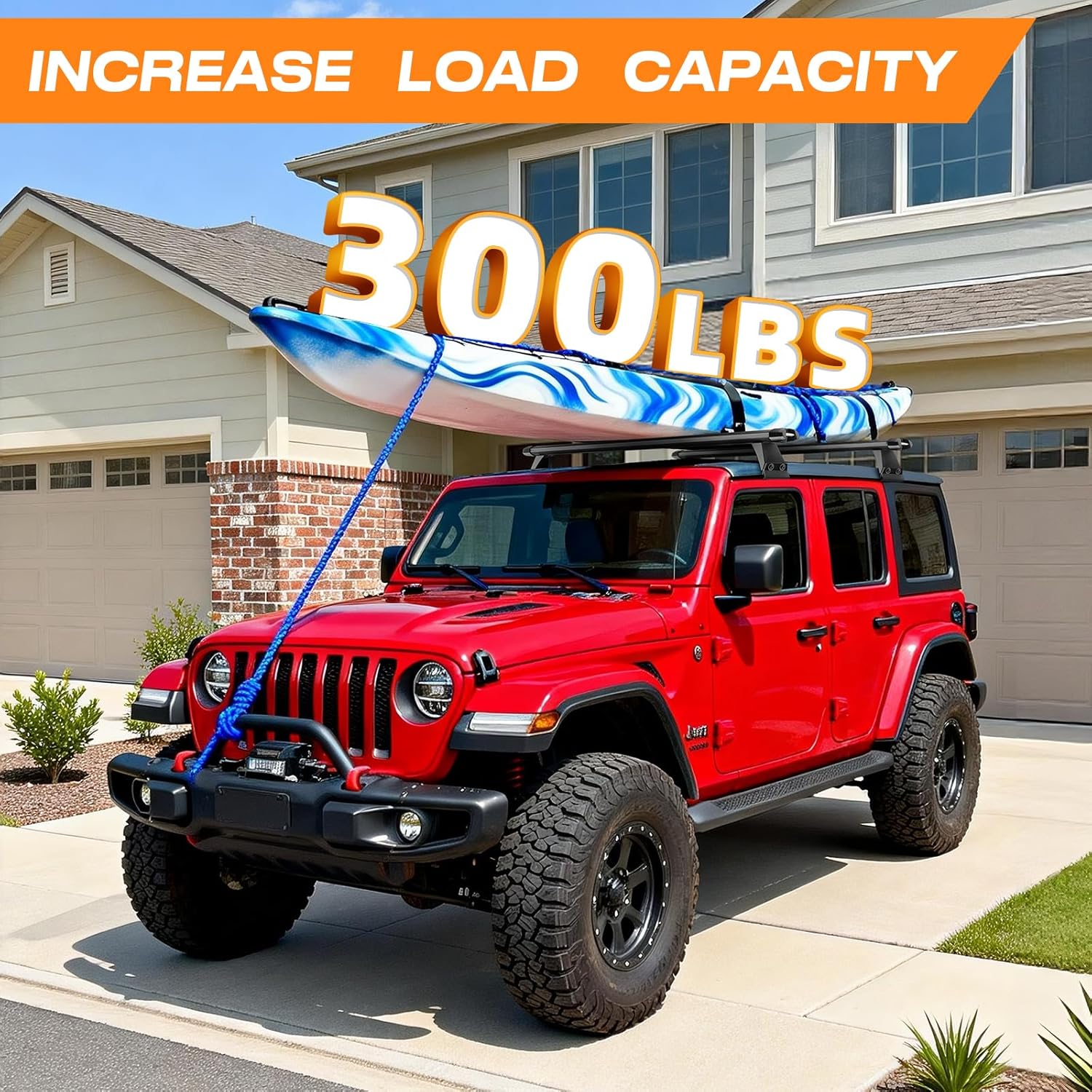 Roof Rack Cross Bars for 2007-2026 Jeep Wrangler JK JL & Gladiator JT, 300lbs Load Capacity Heavy Duty Aluminum Cargo Bars for Kayak Bike Luggage Carrier, No-Drill Installation (Pair)