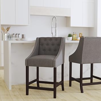Merrick Lane Hadleigh Counter Stool - Dark Gray Tufted Fabric Counter Height Stool - 24 Tall with Accent Nail Trim