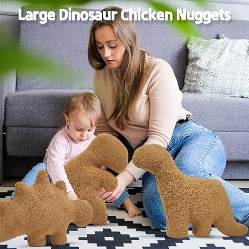 Miniatura 4 de Peluche de pepita de dinosaurio, almohada grande de 20 pulgadas con forma de pepita de dinosaurio, divertida almohada de pepitas de pollo con