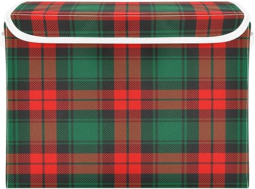 Ollabaky Contenedor de almacenamiento plegable de tela a cuadros de Navidad, caja de almacenamiento decorativa, organizador de cubos con asas de