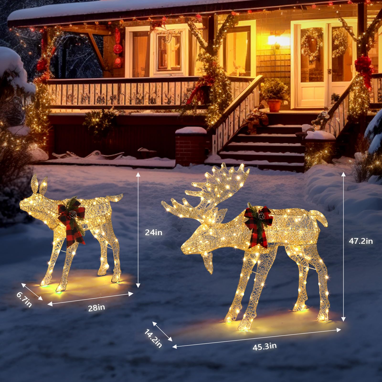 Snapklik.com : 2 Pieces Lighted Moose Family Christmas Decor, Lighted