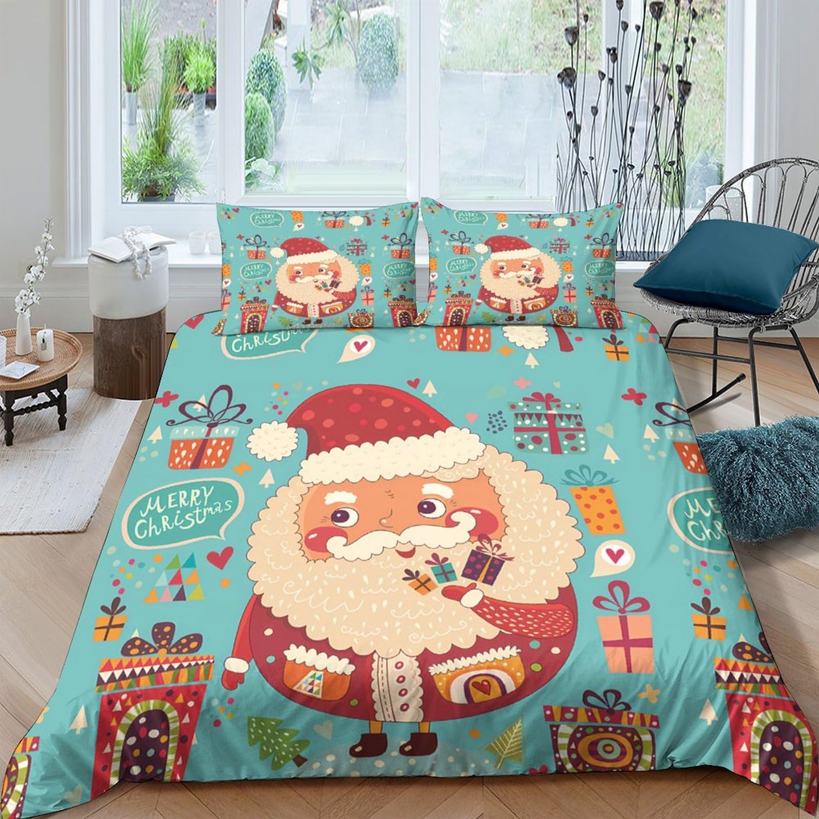 Parure de lit Santa Claus microfibre 220x240cm avec ses deux taies d'oreiller