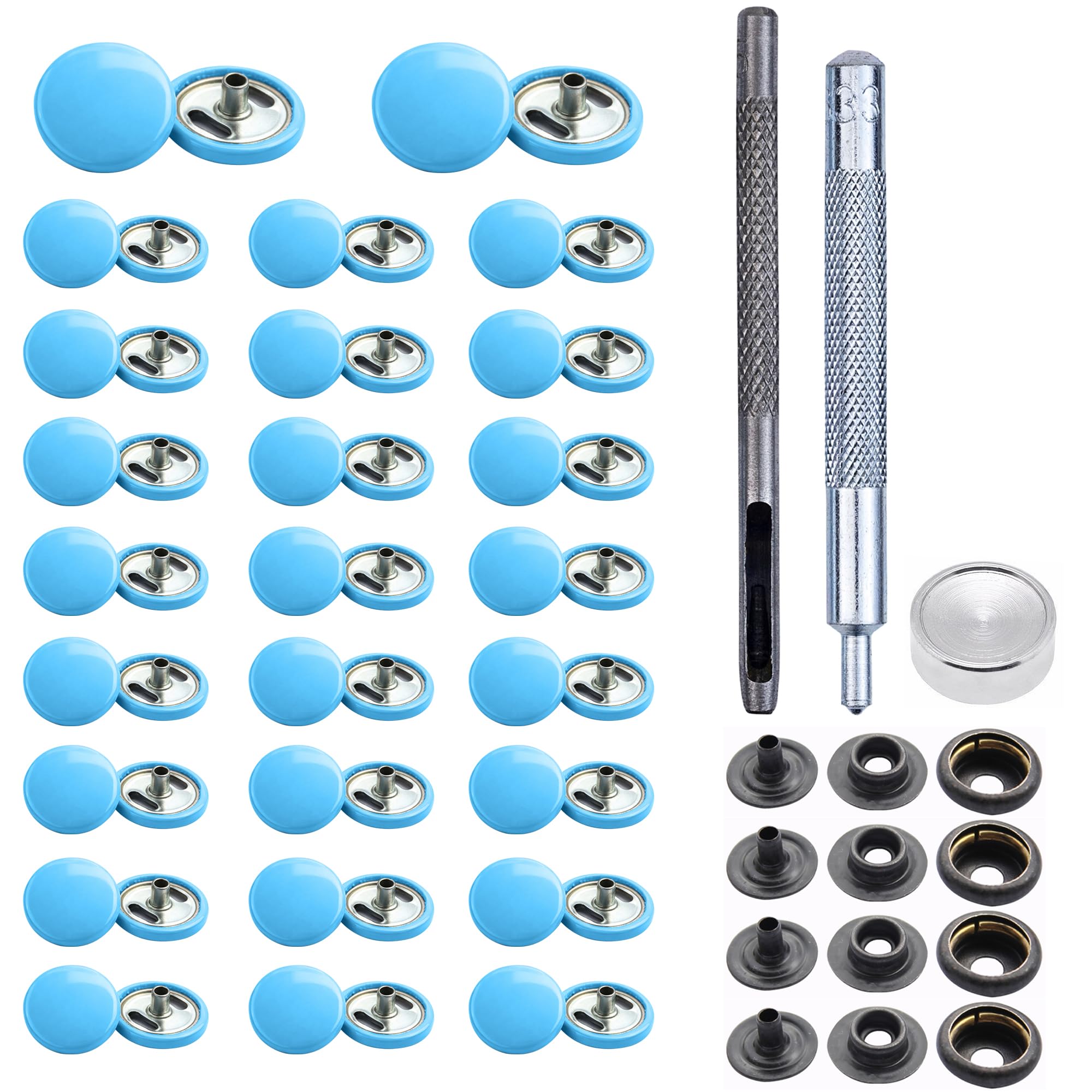 Trimming Shop 15mm Botones a Presión 4 Parte, Durable y Ligero Metal Cierres con Mano Fijación Herramienta para Jeans, Cuero, Tiras Costura Proyectos, Ropa Reparación - Azul Claro, 1000pcs