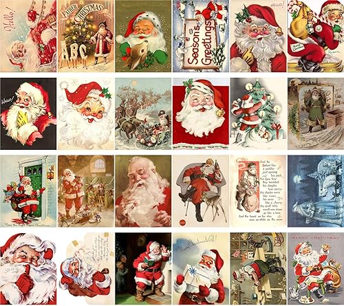 Miniatura 2 de Tarjetas de felicitación de Navidad vintage 24pcs Navidad todas las caras de Santa Reimpresión Postal Set