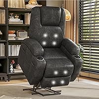 Flamaker Power Lift Recliner Chair for Elderly - Electric Lift with 8-Point Massage, Cup Holders, Side Pockets (Leathaire, Light Black)