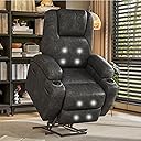 Flamaker Power Lift Recliner Chair Electric Lift Recliner for Elderly Power Lift Recliner Chair with Cup Holders Side Pockets for Living Room (Leathaire, Light Black)