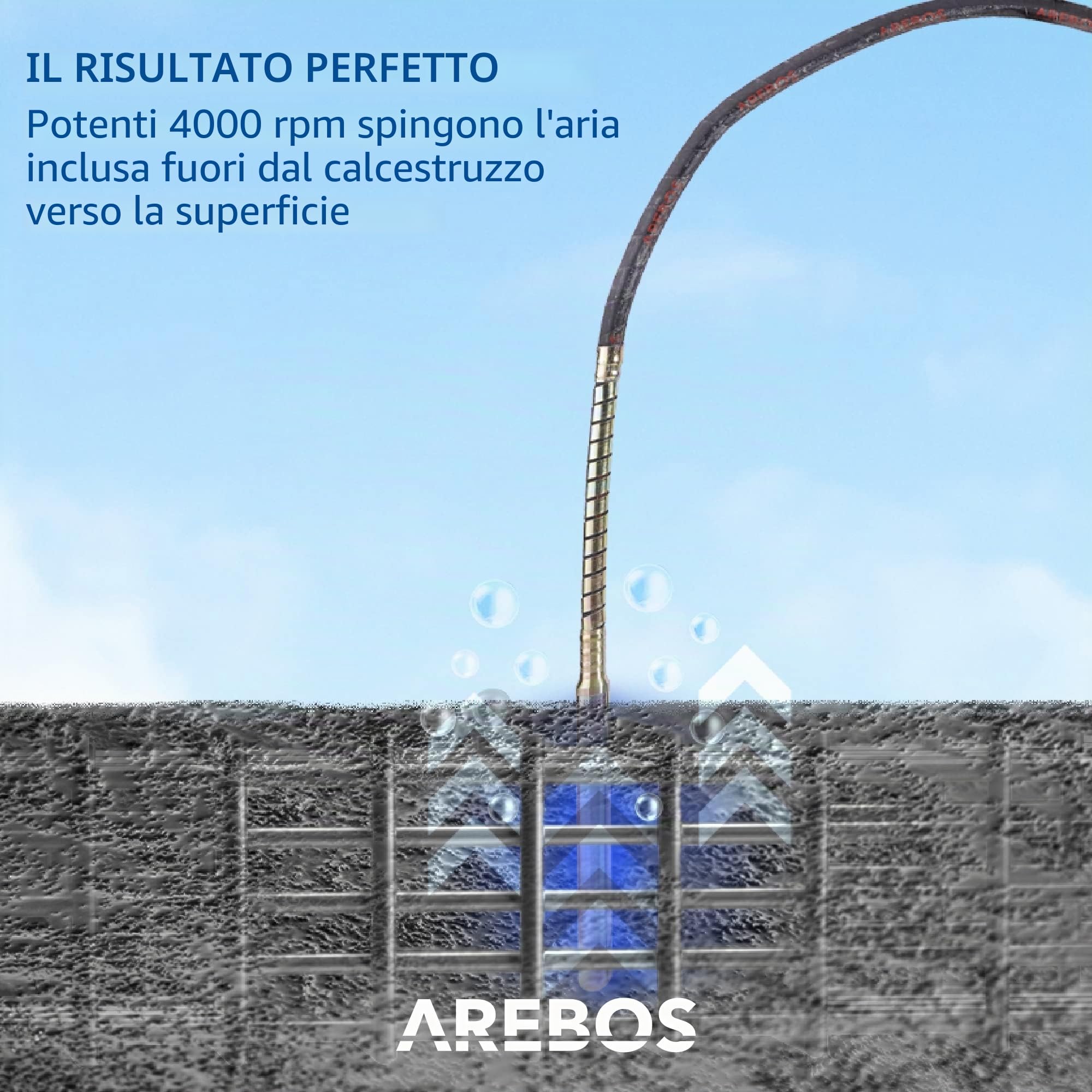 Arebos - Bruciatore per cemento Vibratore elettrico per calcestruzzo | 580 W | 4000 giri-min | 1,5 m | elettrico | flessibile