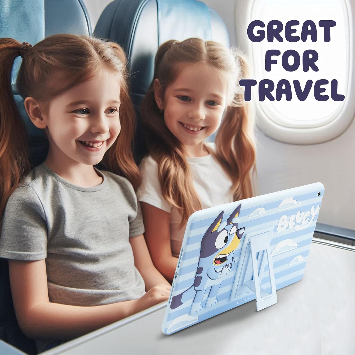 Bluey Kids iPad Case - 10.2 Case for iPad 9th/8th/7th Generation - 2019/2020/2021 Tablet Cover with Stand, Shockproof Silicone Protector