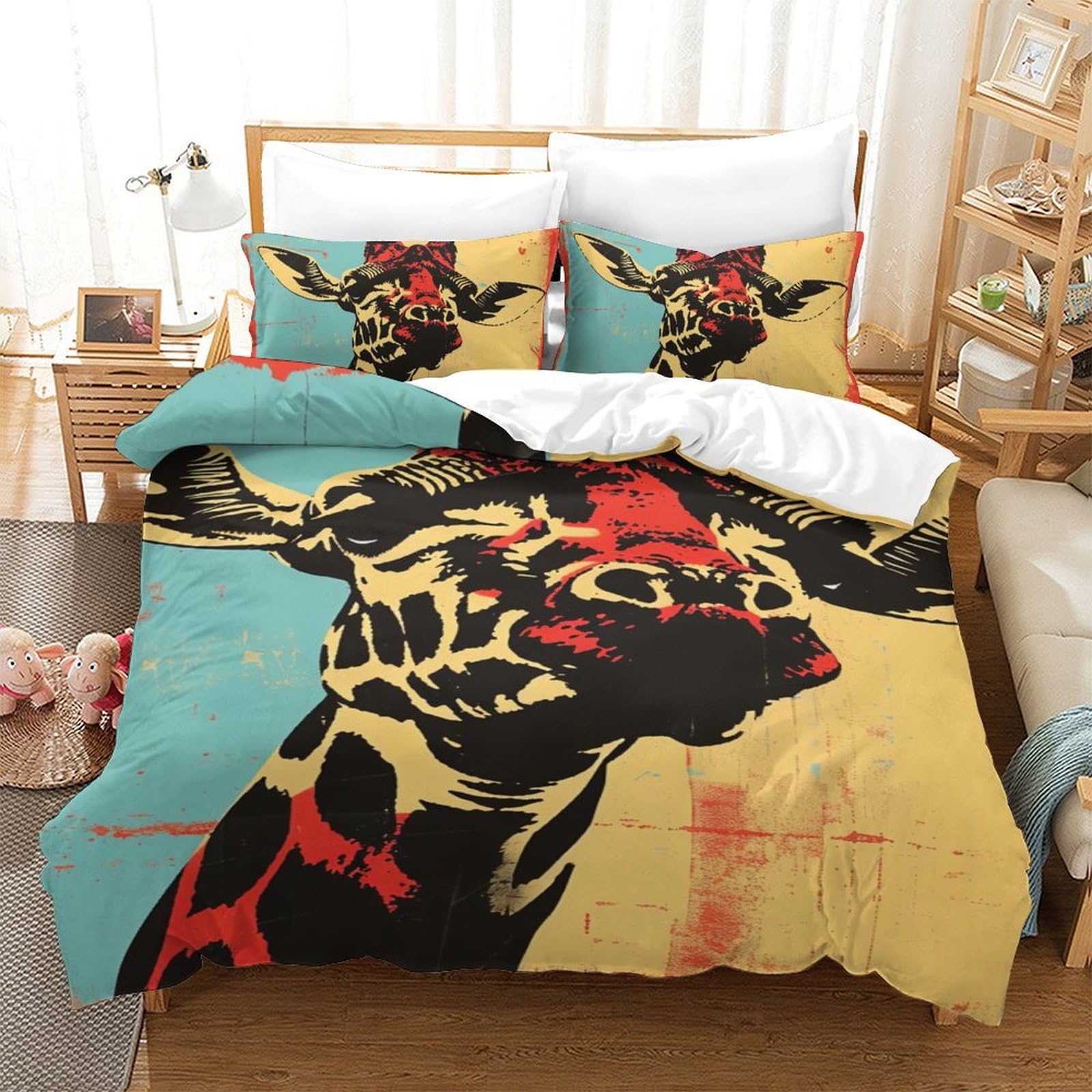 Housse de couette girafe 3D super douce en microfibre respirante de 140x200cm