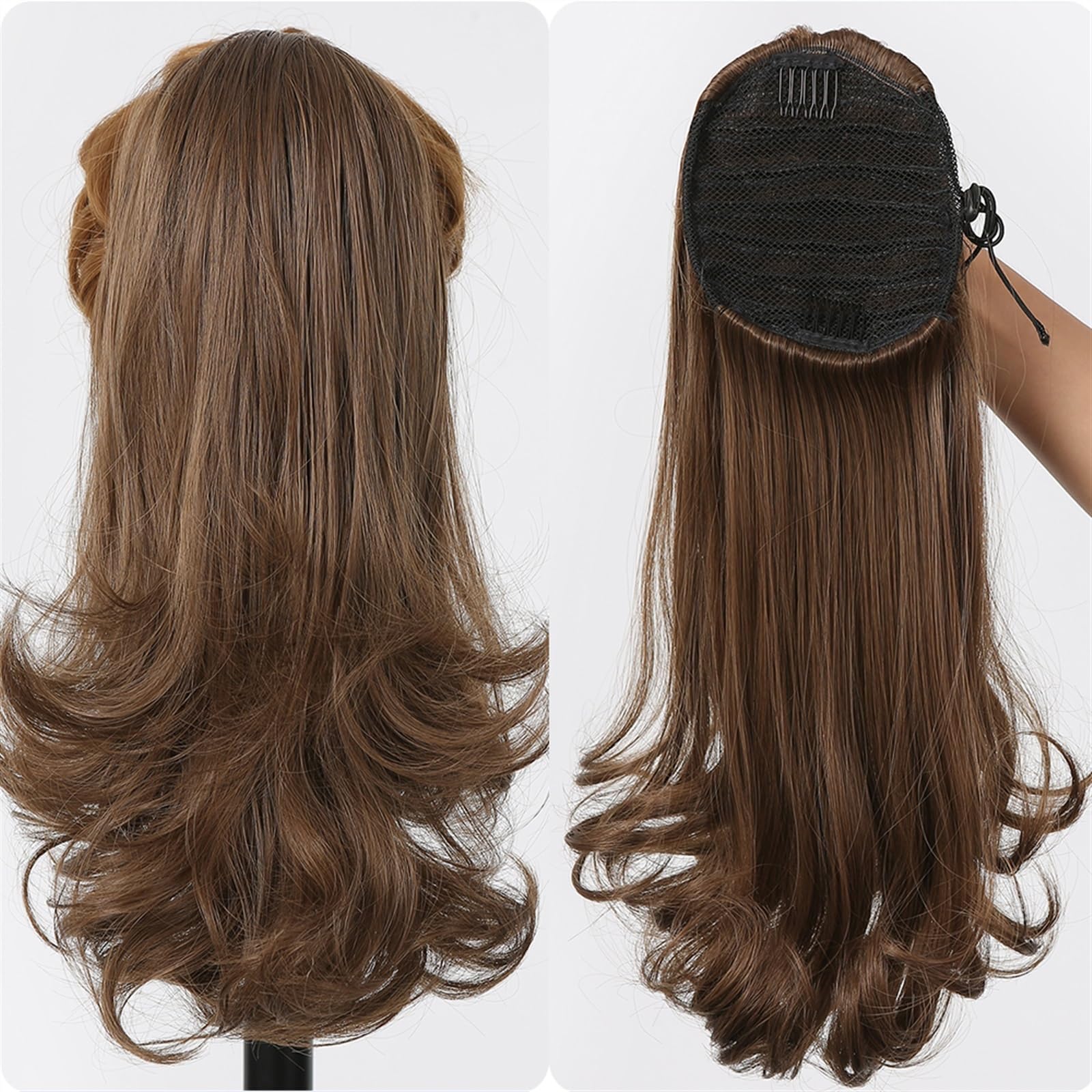 Cola de Caballo Extensiones de cabello de cola de caballo for mujer, cordón sintético, cola roja y marrón, postizos rectos, pelo de Cosplay resistente al calor Chica Postizos de Pelo(NMW1026-5)