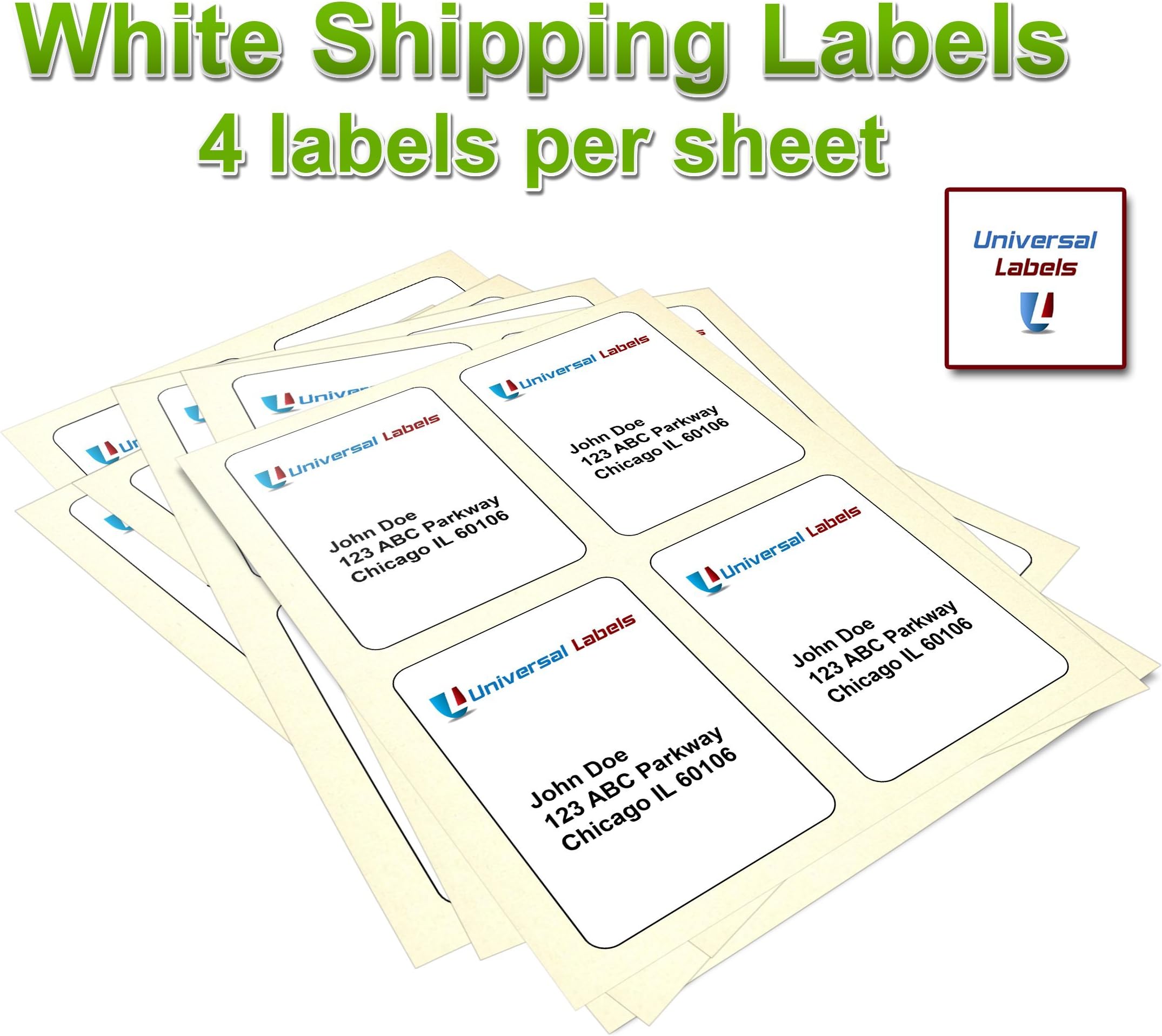 1000 Universal Labels 4"x5" Heavyweight Shipping Labels, 4 Labels Per Sheet, Use with 5168 Template, 250 Sheets.