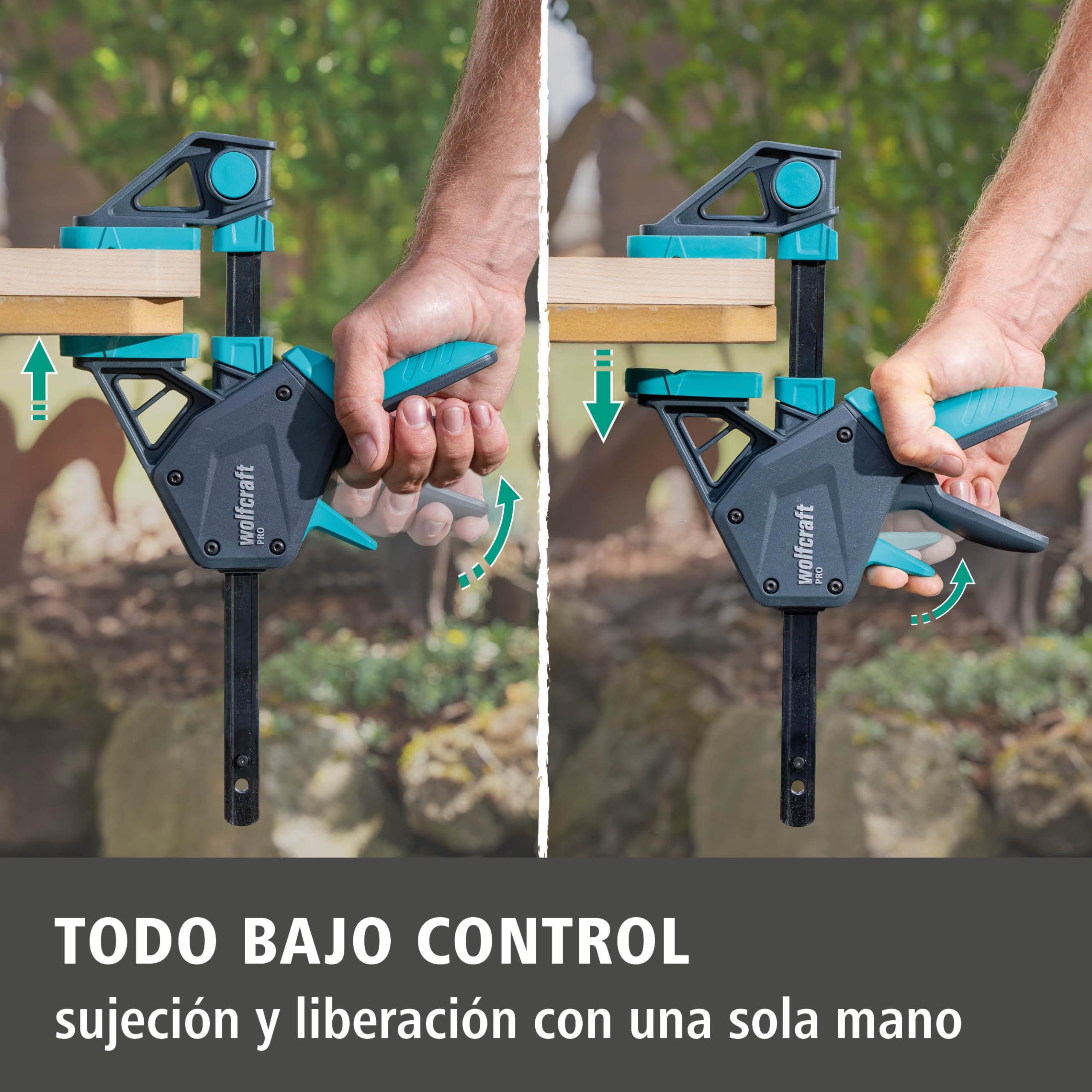 wolfcraft 2 Sargentos monomanual PRO - Fuerza de sujeción 150 kg - 8677060 - El cómodo sargento para todo tipo de usos - ancho de sujeción 700mm
