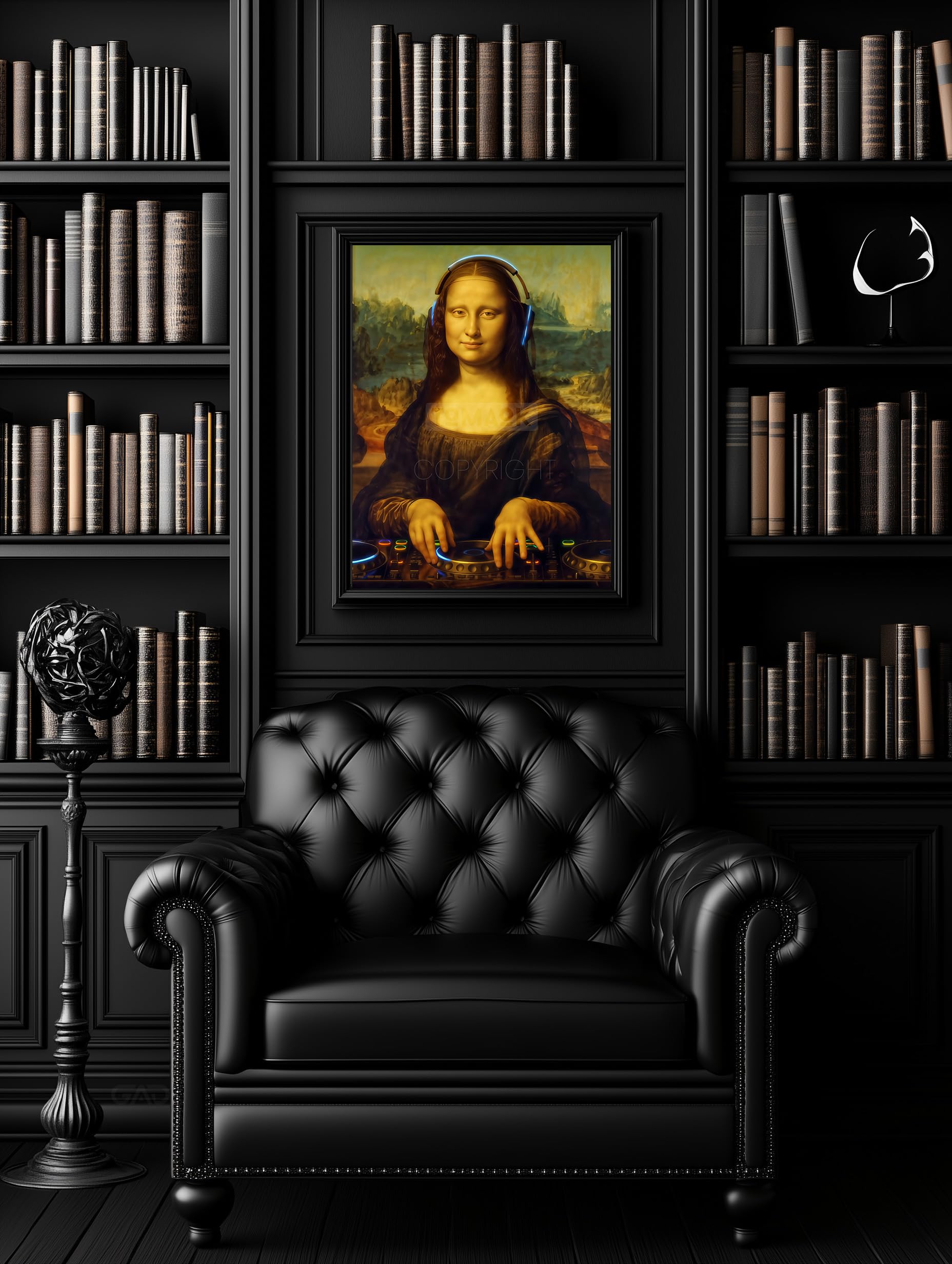 Tomaok Poster Gioconda DJ, Meme Leonardo Da Vinci (cornice non fornita) Parodia Mona Lisa, Disc Jockey Party Humor, decorazione da parete divertente, discoteca Pista da ballo
