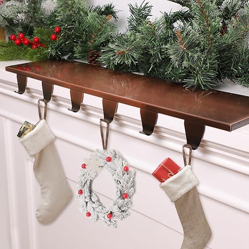 Soporte para calcetines de Navidad con 6 ganchos, ganchos de metal para colgar con almohadillas protectoras, mantel resistente para chimenea,