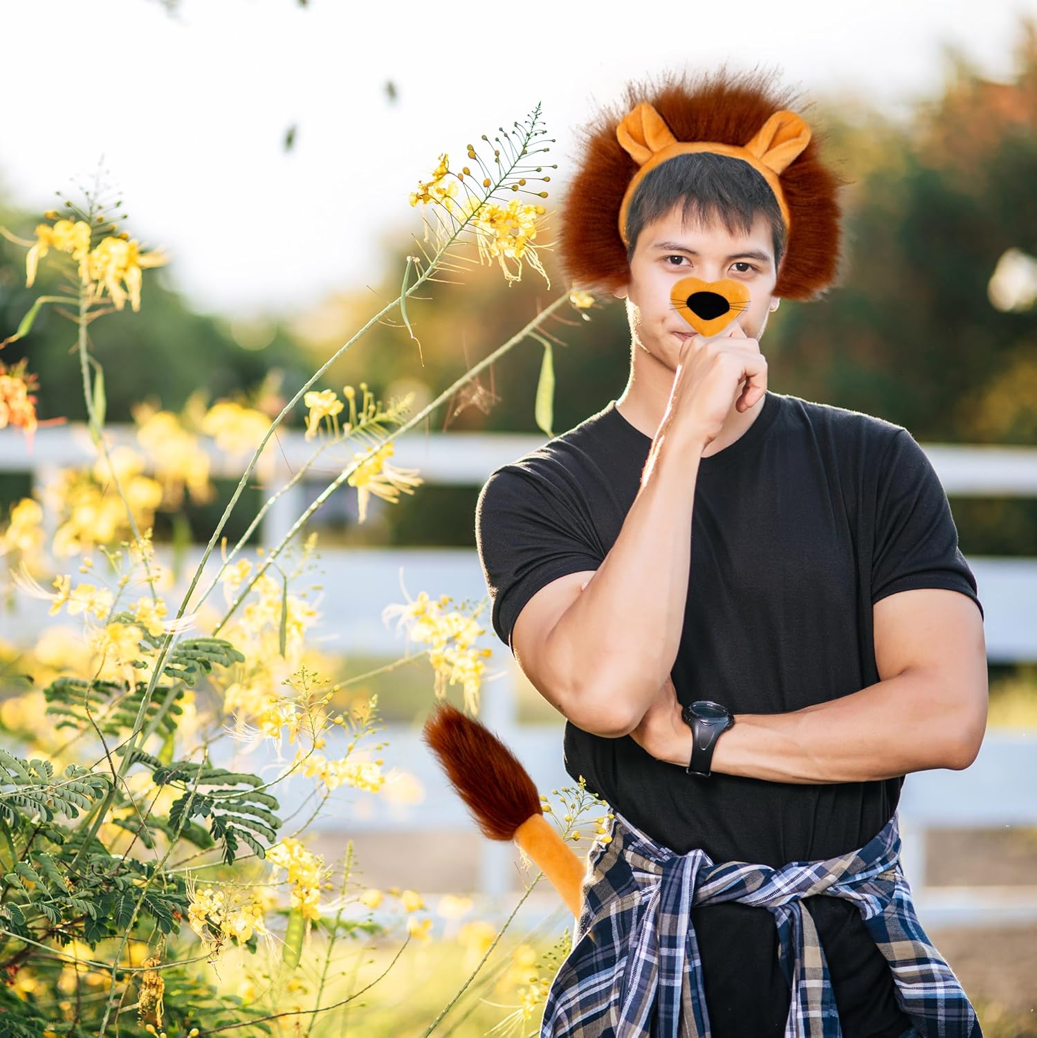 5 Pcs Lion Costume Set Lion Ears Headband Tail Paw Gloves Nose Halloween Lion Cosplay Party Dress Up Accessories - Image 6