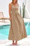PRETTYGARDEN Women's Summer Spaghetti Strap Maxi Dresses Plaid Square Neck A Line Smocked Casual Vacation Long Sundress