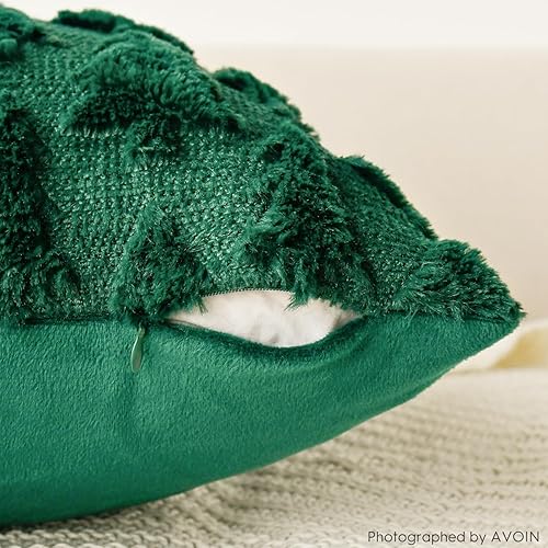 Miniatura 7 de AVOIN colorlife Juego de 2 fundas de almohada verdes de árboles de Navidad, 18 x 18 pulgadas, felpa suave, piel sintética, jacquard, festivales,