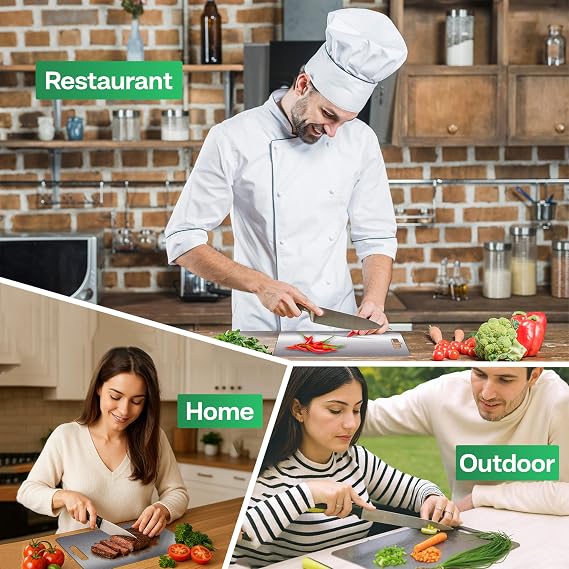 Stainless Steel Cutting Boards for Kitchen - 304 Stainless Steel Food Grade, Double-Sided Non Toxic Cutting Board, Metal Chopping Boards for Meat, Fruit, Vegetables, Easy to Clean, S 11.4 * 8