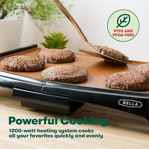 bella 10x16 Ceramic Non-Toxic, Nonstick, Griddle, Copper/Black