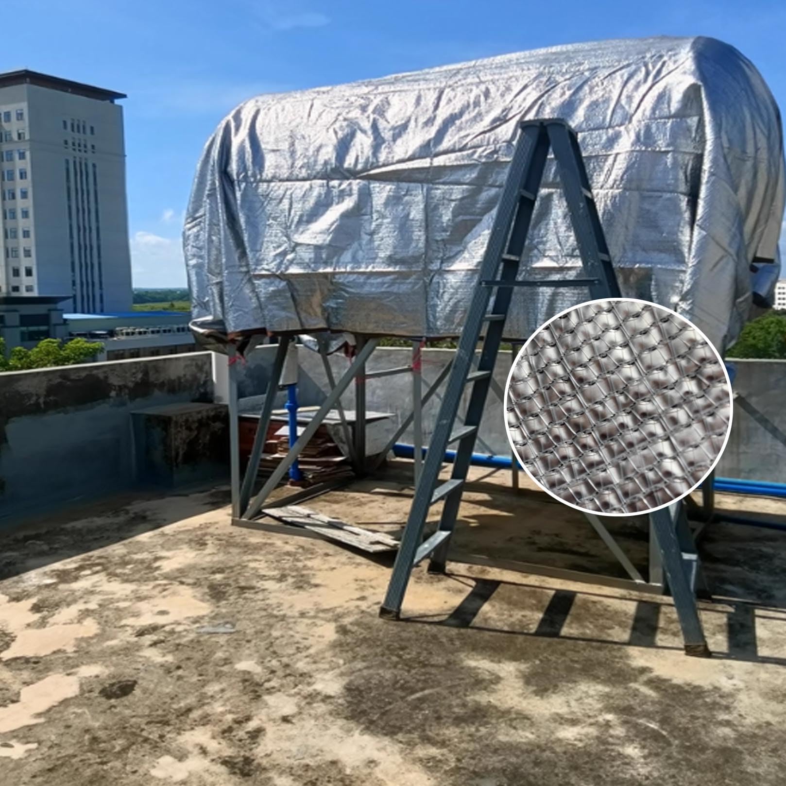 Odblaskowa srebrna tkanina przeciwsłoneczna 99% blokująca promieniowanie UV z oczkami, patio, na balkon, na zewnątrz, kemping, ogród, szklarnię, pokrowiec na samochód