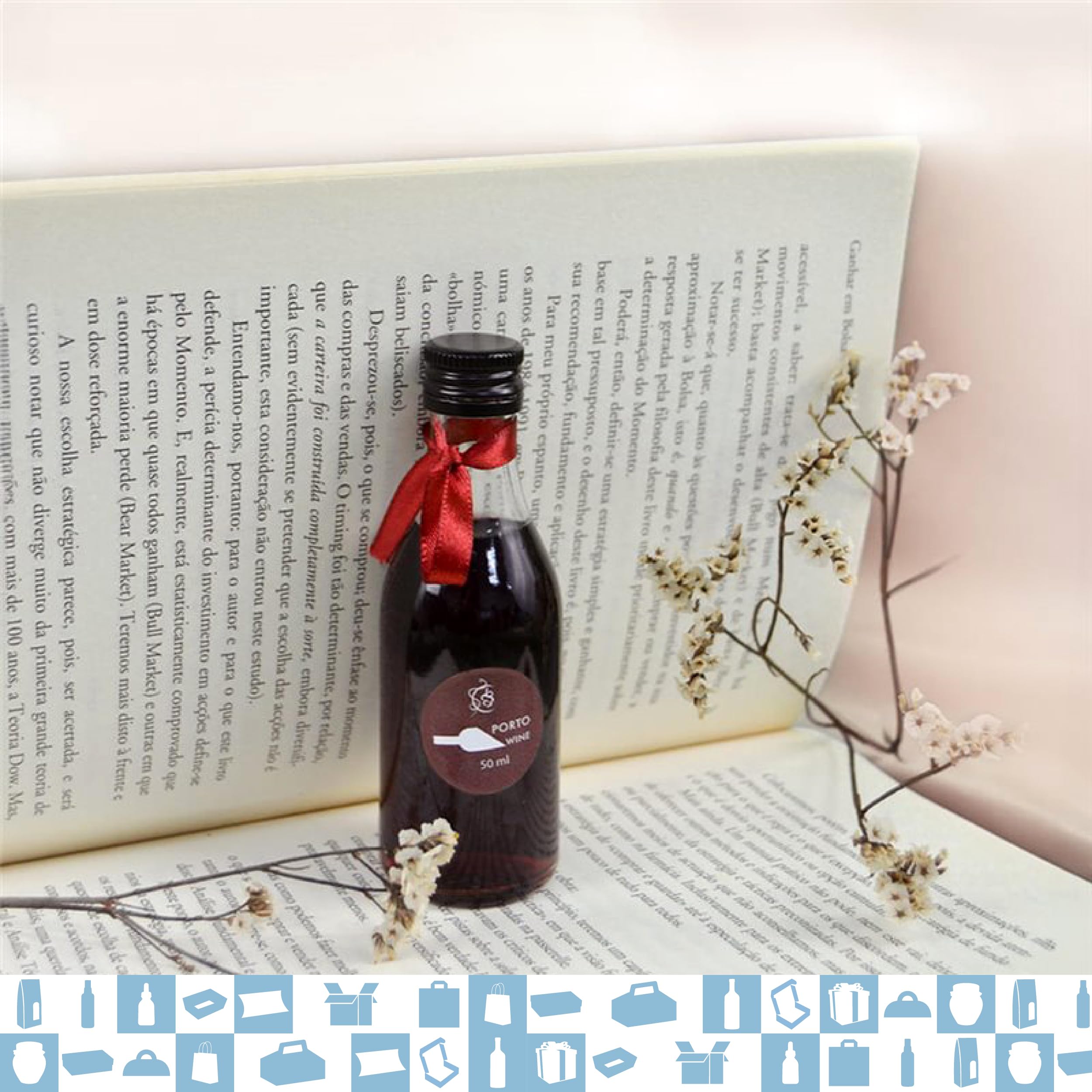 20 mini botellas de cristal de 50 ml con tapón de rosca dorado, caja, etiqueta kraft, hilo y etiqueta personalizable- Minibotellas de alcohol de 5 cl, pequeñas muestras - regalos, bodas