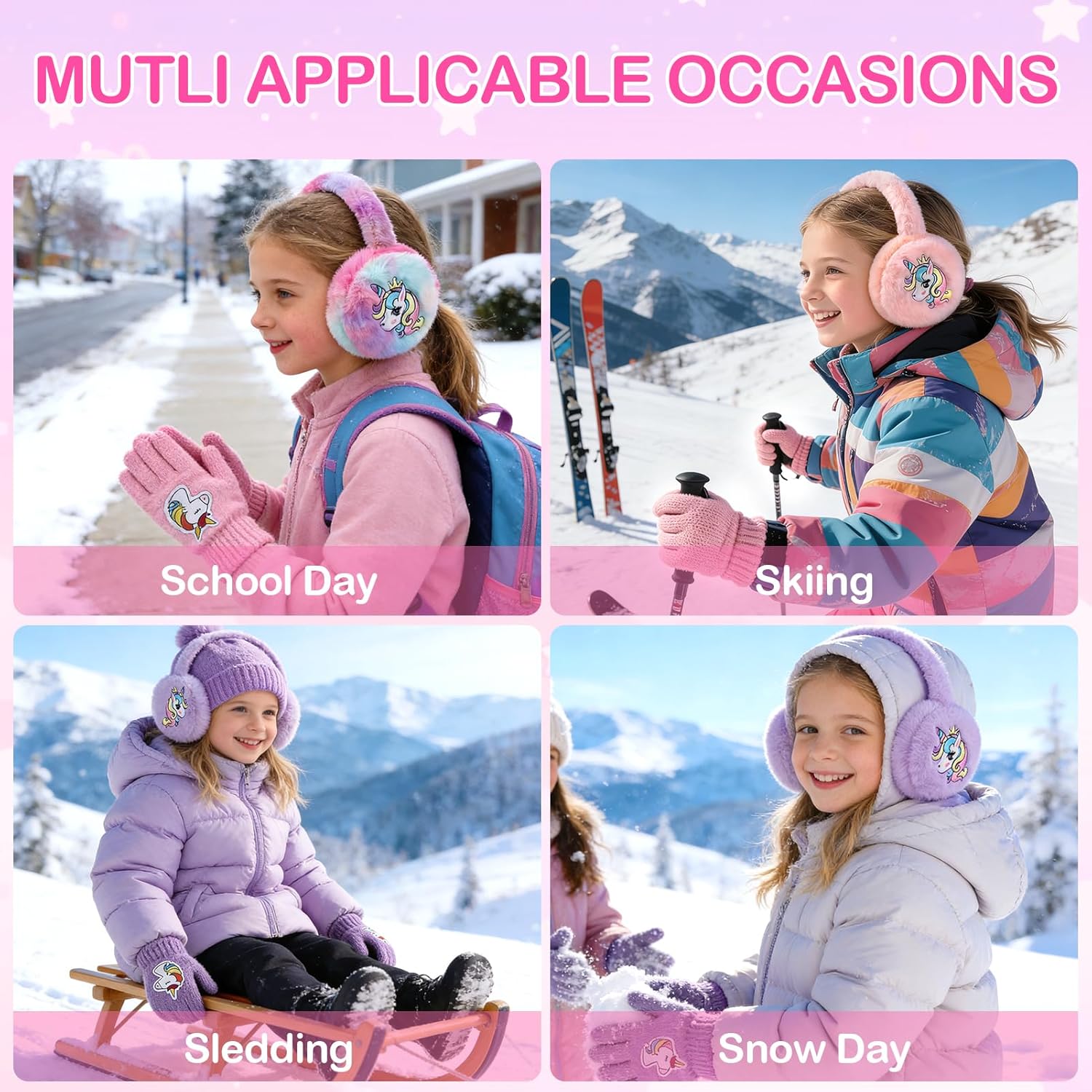 Kids Animal Earmuffs and Gloves Set Cute Ear Muffs Winter Plush Ear Warmer for Boys Girls Age 7-14 - Image 7