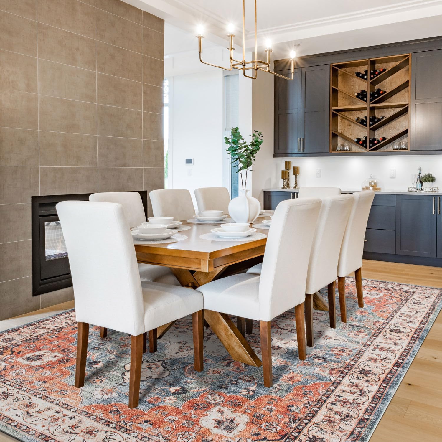 Rugshop Traditional Distressed Washable Non Slip Area Rug 8' x 10' Multi