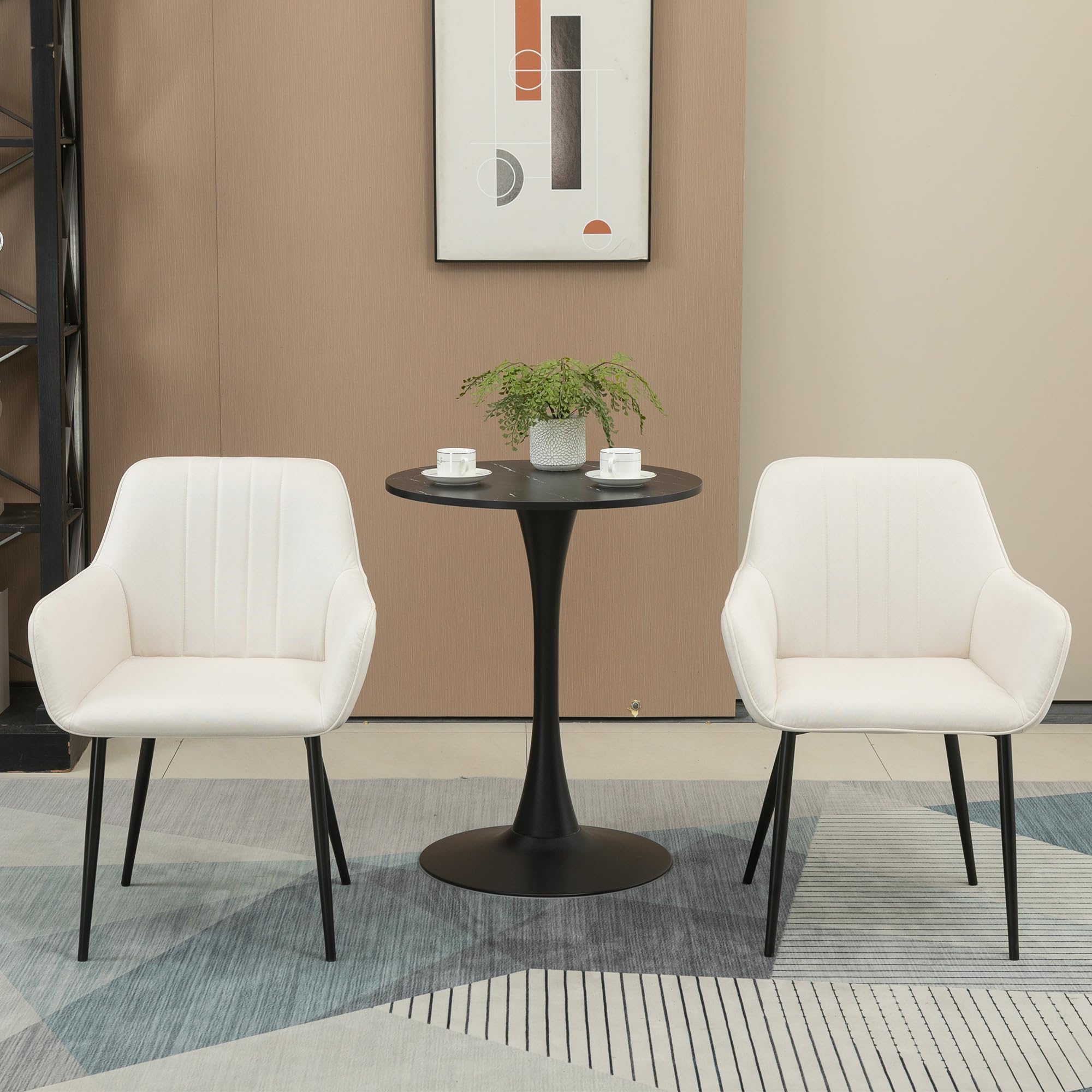 HOMCOM Pack de 2 Sillas de Comedor con Asiento Acolchado Beige | Sillas de Cocina Modernas, Tapizado, Respaldo Curvo, Reposabrazos, Patas de Metal, para Salón