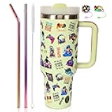 jvycjlu 40oz Gamer cup - Stainless Steel Gaming water bottle - Gift for Gamer Boys Men, Son, Dad, Husband, Friends - Gaming Tumbler Present for Birthday Christmas（w/ 2 Straws &2 straw caps）