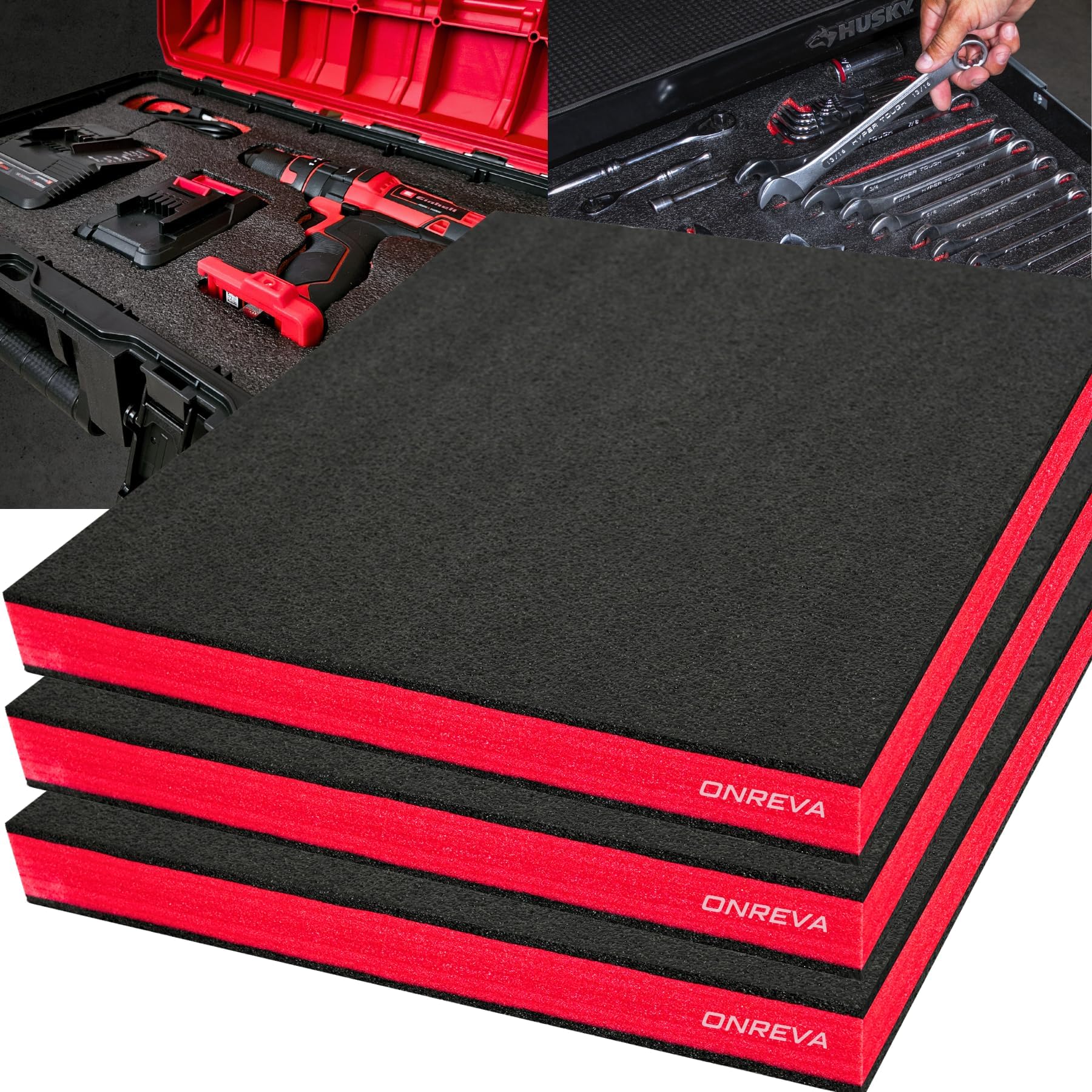 Tool Box Foam, 3Pack 18x12x2 inch, Foam Inserts for Cases, Polyethylene Storage Sheets for Toolbox Hard Case, Tool Shadow Insert, Kaizen Organizer Sheet