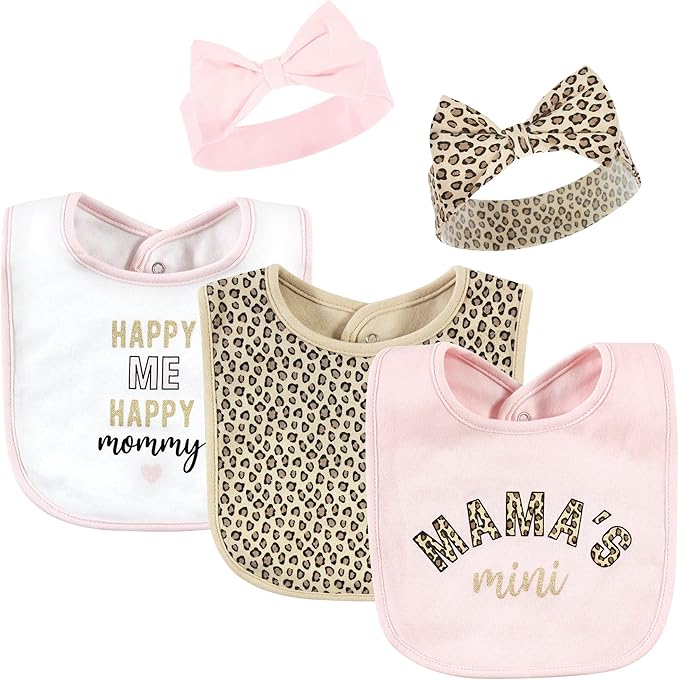 Hudson Baby Cotton Bib & Headband Set – Soft Absorbent Bibs with Matching Headbands (One Size, Multiple Designs) | Hudson