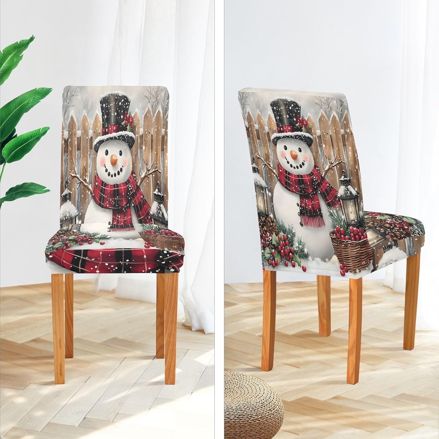 ALAZA Chair Covers for Dining Room, Snowman Scarf Holly Stretch Chair Cover Sets Chair Protector Removable Washable for Ktichen Restaurant Hotel