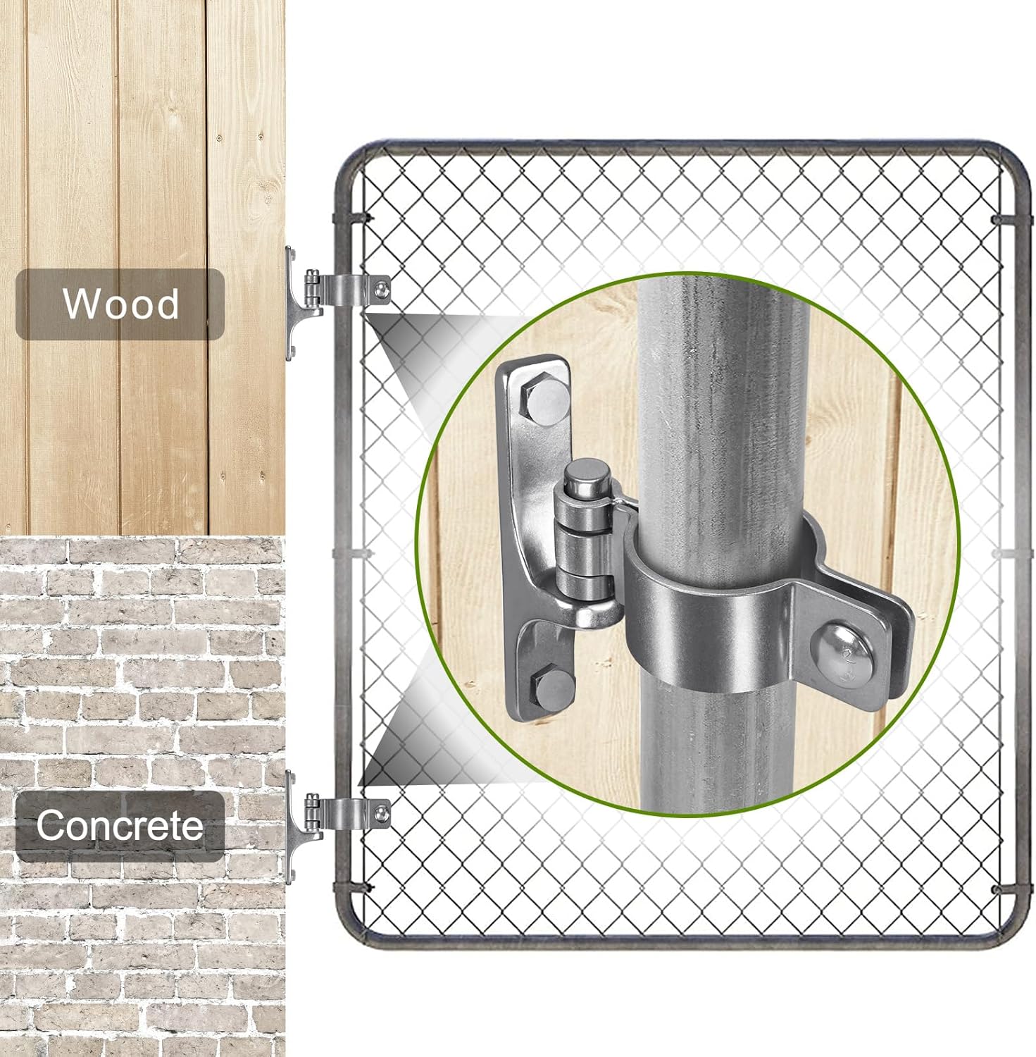 304 Stainless Steel Gate Hinges 2Pack, Heavy Duty 1-5/8" Pipe Hinge with 5/8" Pin, Wall Mount Anti-Rust Chain Link Fence Hinge for Barn, Farm, Sports Field