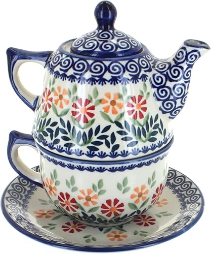 Miniatura 5 de Blue Rose Polish Pottery Vintage Blue Daisy Tea para uno
